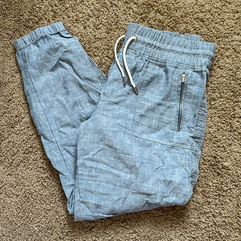 Athleta Cabo Linen Jogger Pants Chambray
